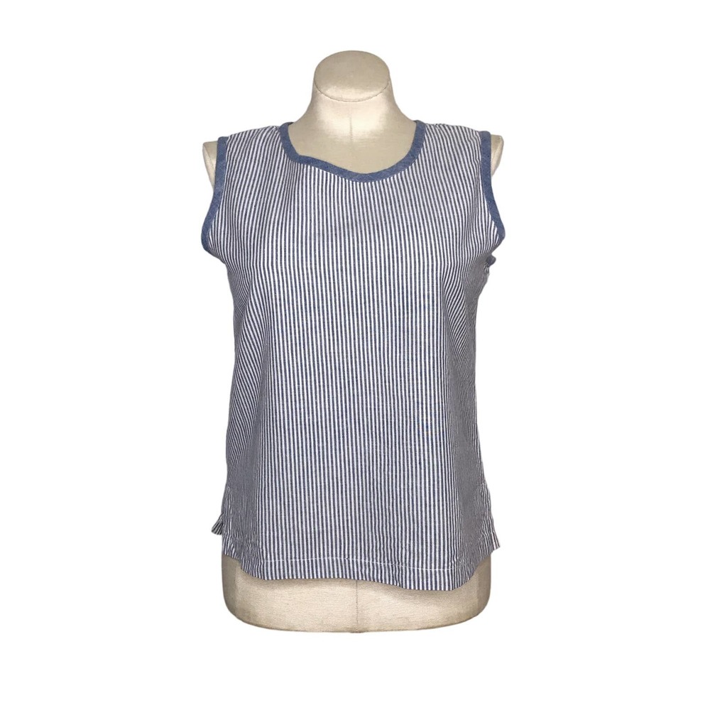 Vintage 90s Blue Striped Cotton Sleeveless Top by Simrin Volup Size 14